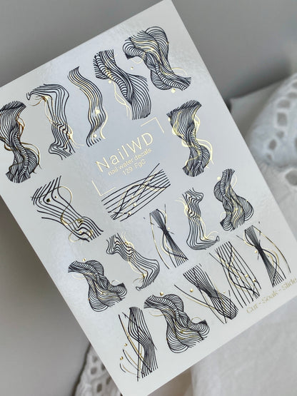Nail Water Decal 179 Nail WD | Water Slide Nail Decals Abstract Black & Gold Lines | Nail Water Decals Minimalist Modern Art