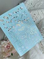 Nail Water Decal 141 NailWD | Water Slide Nail Decals White Daisies | Floral Lines with Gold Accents