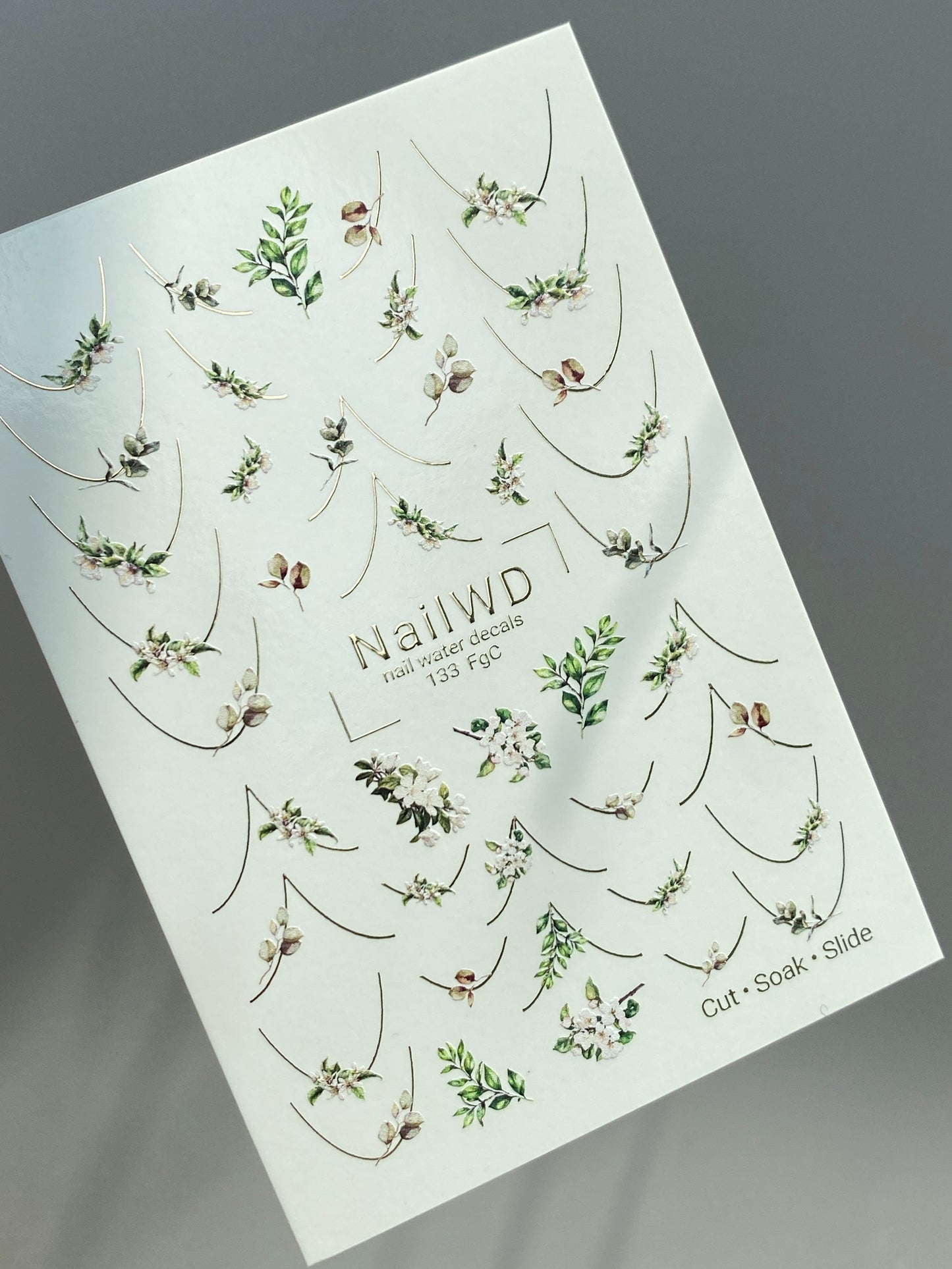 Küünte veekleebis 133 NailWD | Veeliuguri küünte kleebised rohelus prantsuse | Botaaniline minimalistlik disain