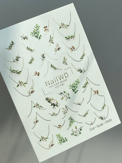 Küünte veekleebis 133 NailWD | Veeliuguri küünte kleebised rohelus prantsuse | Botaaniline minimalistlik disain