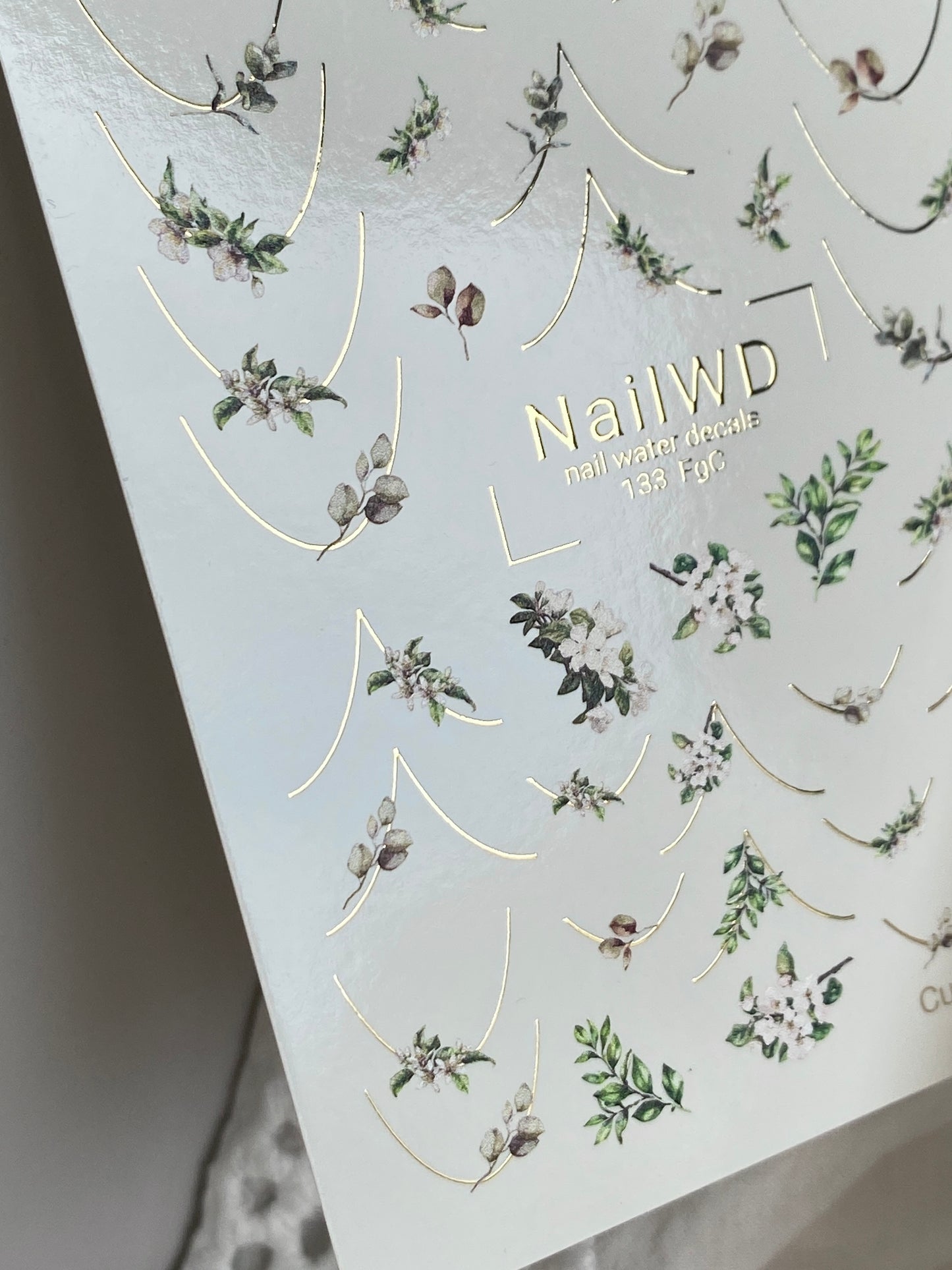 Küünte veekleebis 133 NailWD | Veeliuguri küünte kleebised rohelus prantsuse | Botaaniline minimalistlik disain