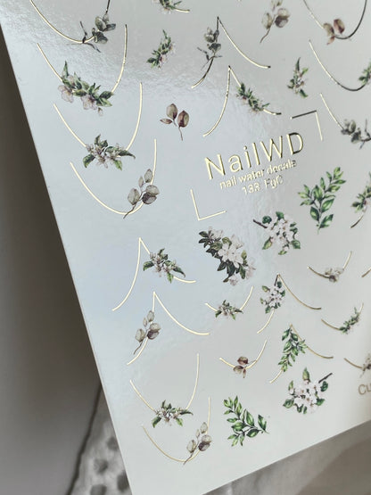 Küünte veekleebis 133 NailWD | Veeliuguri küünte kleebised rohelus prantsuse | Botaaniline minimalistlik disain