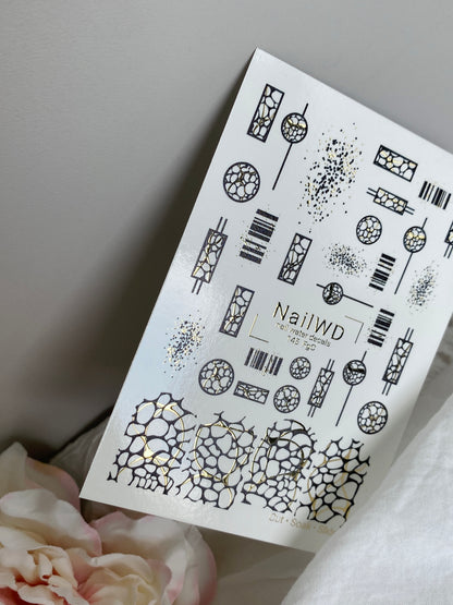 Nail Water Decal 145 NailWD | Water Slide Nail Decals Geometric Abstract | Modern Black & Gold Patterns