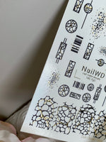 Nail Water Decal 145 NailWD | Water Slide Nail Decals Geometric Abstract | Modern Black & Gold Patterns