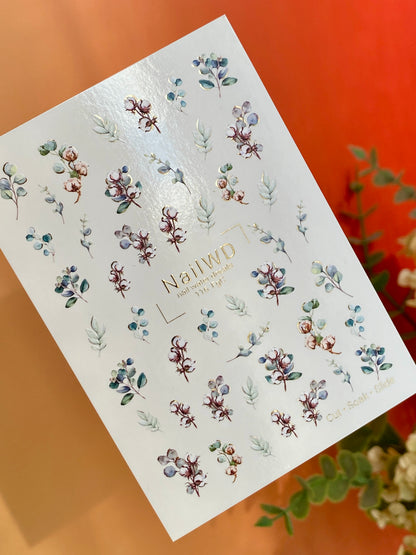 Nail Water Decal 116 NailWD | Water Slide Nail Decals Cotton and Eucalyptus | Botanical Nail Art