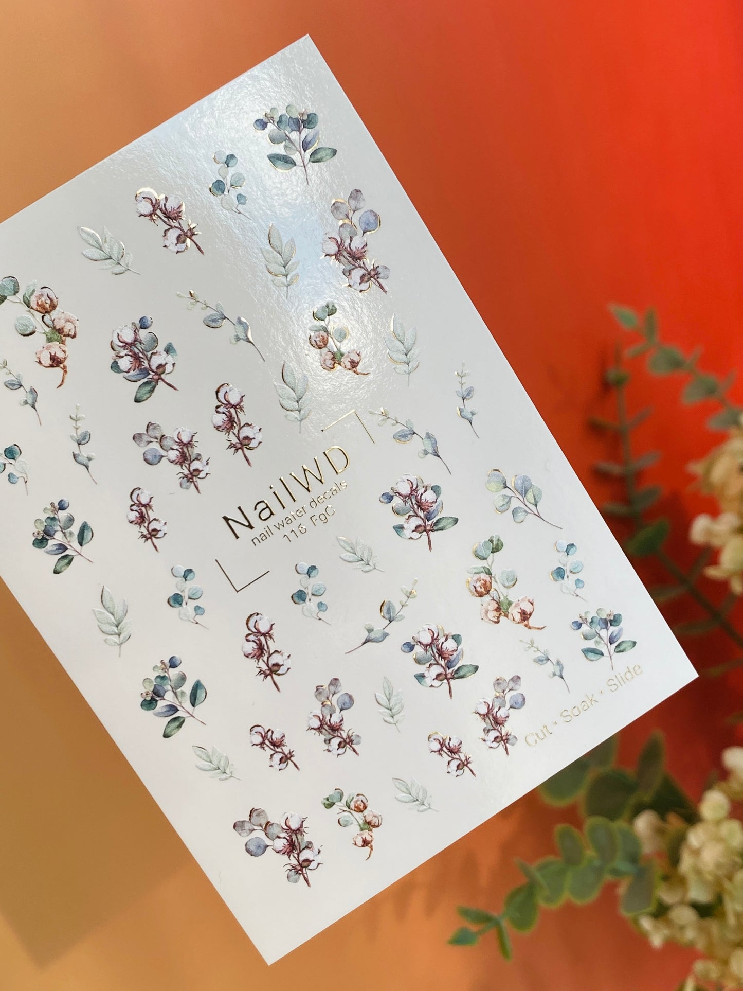 Nail Water Decal 116 NailWD | Water Slide Nail Decals Cotton and Eucalyptus | Botanical Nail Art