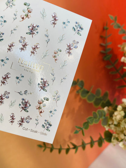 Nail Water Decal 116 NailWD | Water Slide Nail Decals Cotton and Eucalyptus | Botanical Nail Art