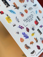 Nail Water Decal 103 NailWD | Water Slide Nail Decals Autumn Coffee and Cozy Elements | Fall Nail Art with Leaves and Books