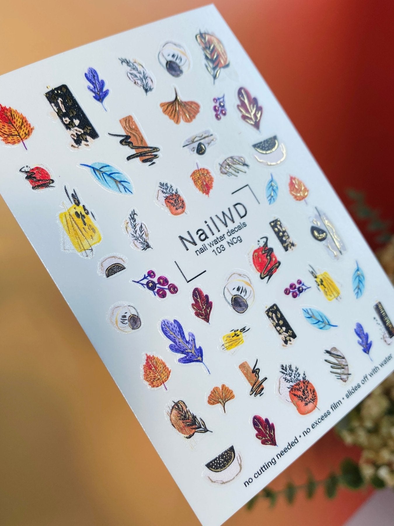 Nail Water Decal 103 NailWD | Water Slide Nail Decals Autumn Coffee and Cozy Elements | Fall Nail Art with Leaves and Books