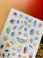 Nail Water Decal 105 NailWD | Water Slide Nail Decals Colorful Autumn Leaves | Geometric Fall Nail Art Designs