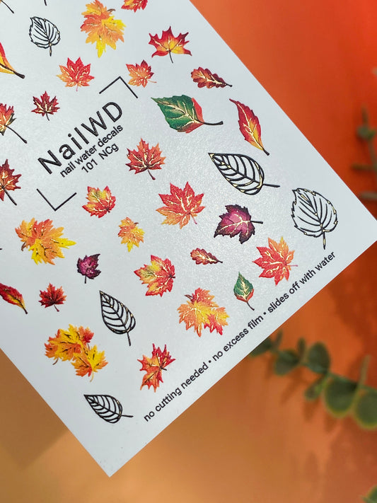 Nail Water Decal 101 NailWD | Water Slide Nail Decals Autumn Maple Leaves | Fall Nail Art Decorations