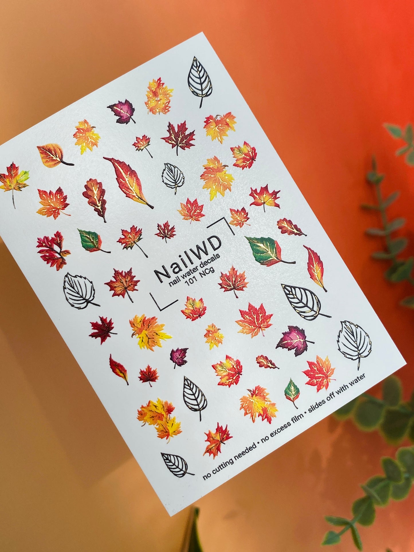 Nail Water Decal 101 NailWD | Water Slide Nail Decals Autumn Maple Leaves | Fall Nail Art Decorations