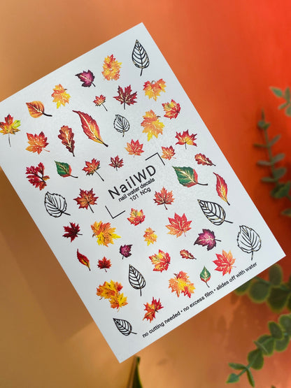 Nail Water Decal 101 NailWD | Water Slide Nail Decals Autumn Maple Leaves | Fall Nail Art Decorations
