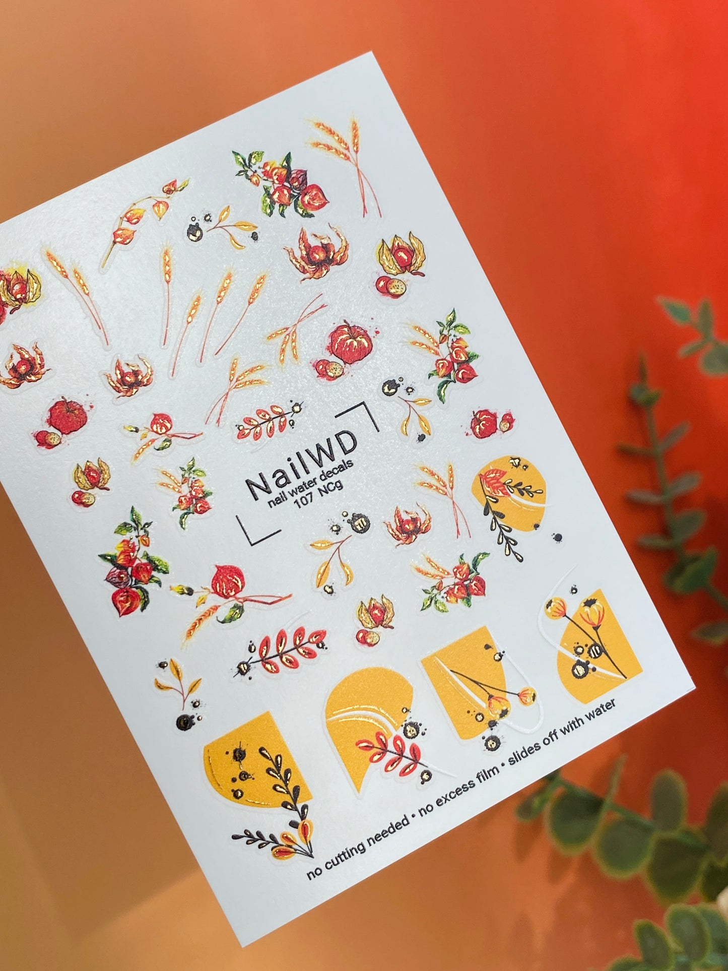 Nail Water Decal 107 NailWD | Water Slide Nail Decals Autumn Harvest | Wheat and Berry Nail Art