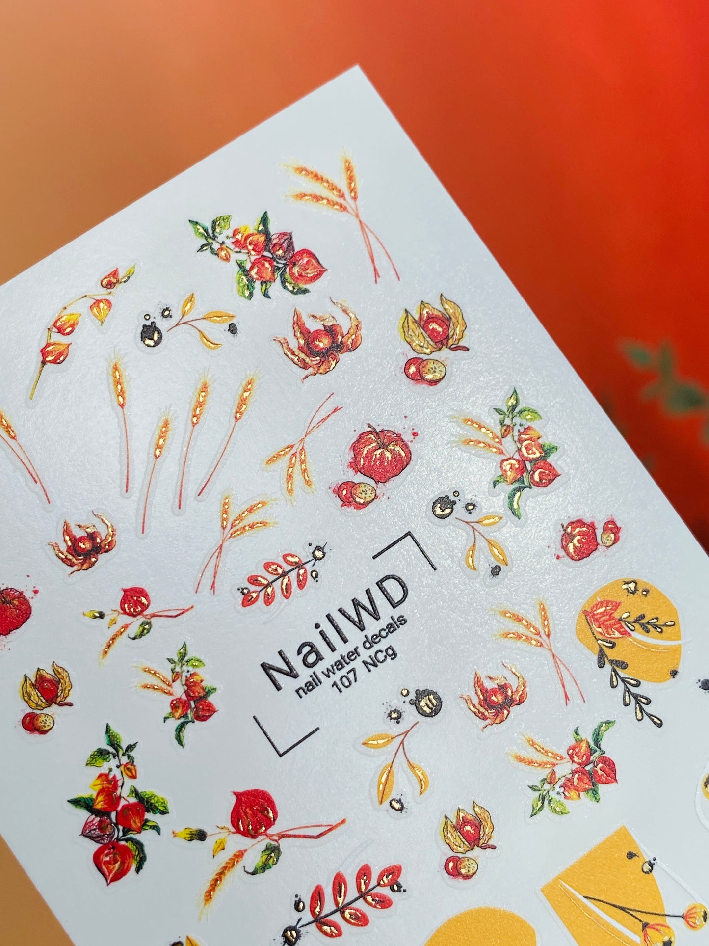 Nail Water Decal 107 NailWD | Water Slide Nail Decals Autumn Harvest | Wheat and Berry Nail Art