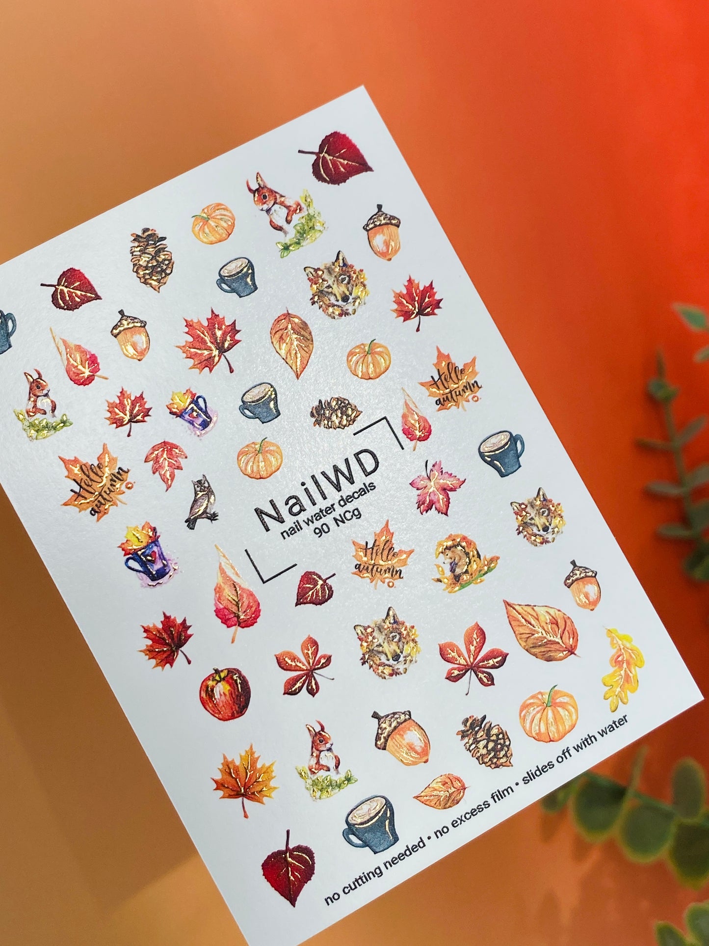 Nagel Wasserabziehbild 90 NailWD | Wasserfolien Nagelabziehbilder Herbsttiere & Blätter | Gemütliche Herbst Nagelkunst