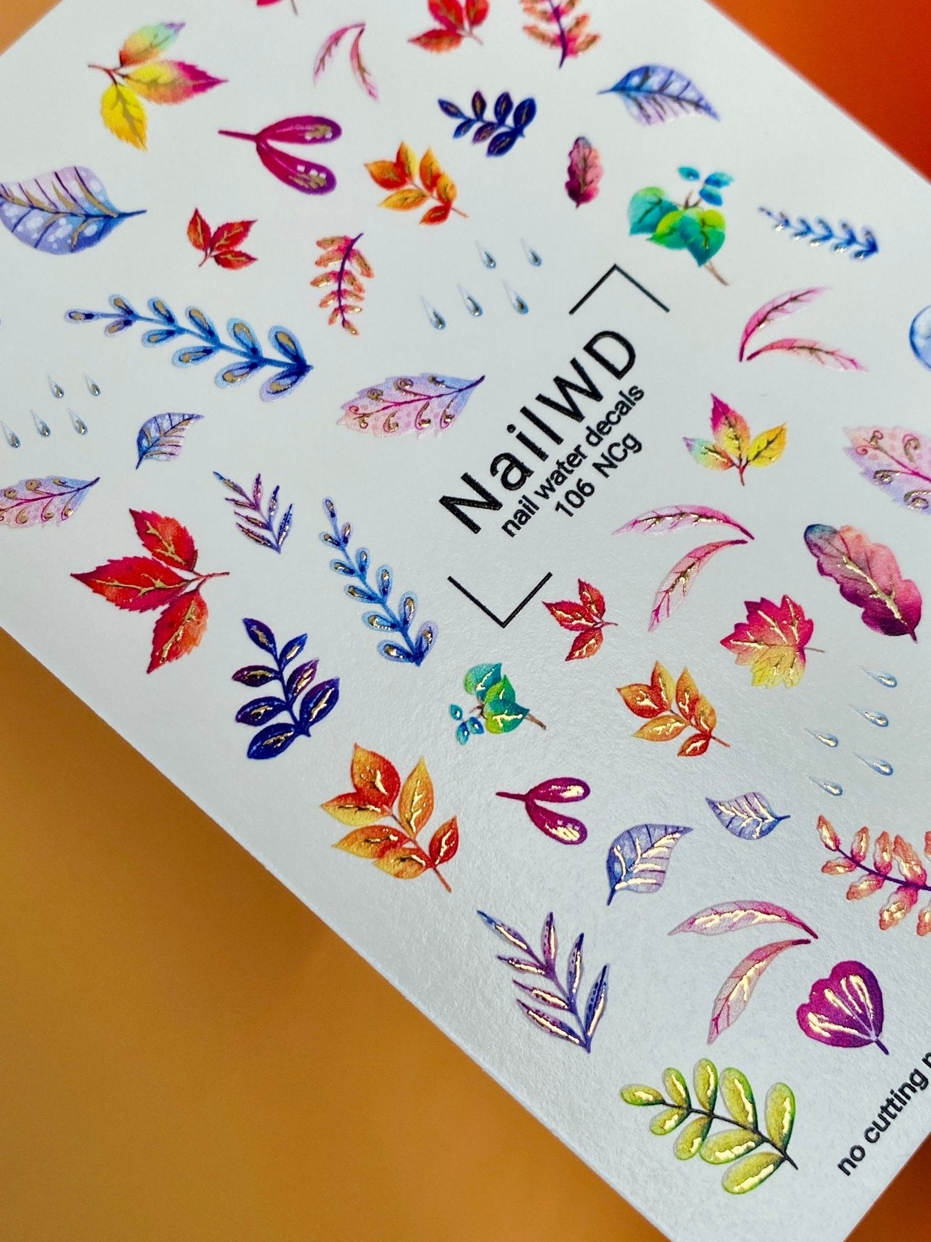 Nail Water Decal 106 NailWD | Water Slide Nail Decals Autumn Leaves with Raindrops | Colorful Fall Nail Art
