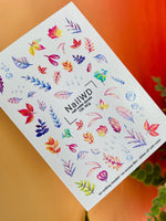 Nail Water Decal 106 NailWD | Water Slide Nail Decals Autumn Leaves with Raindrops | Colorful Fall Nail Art