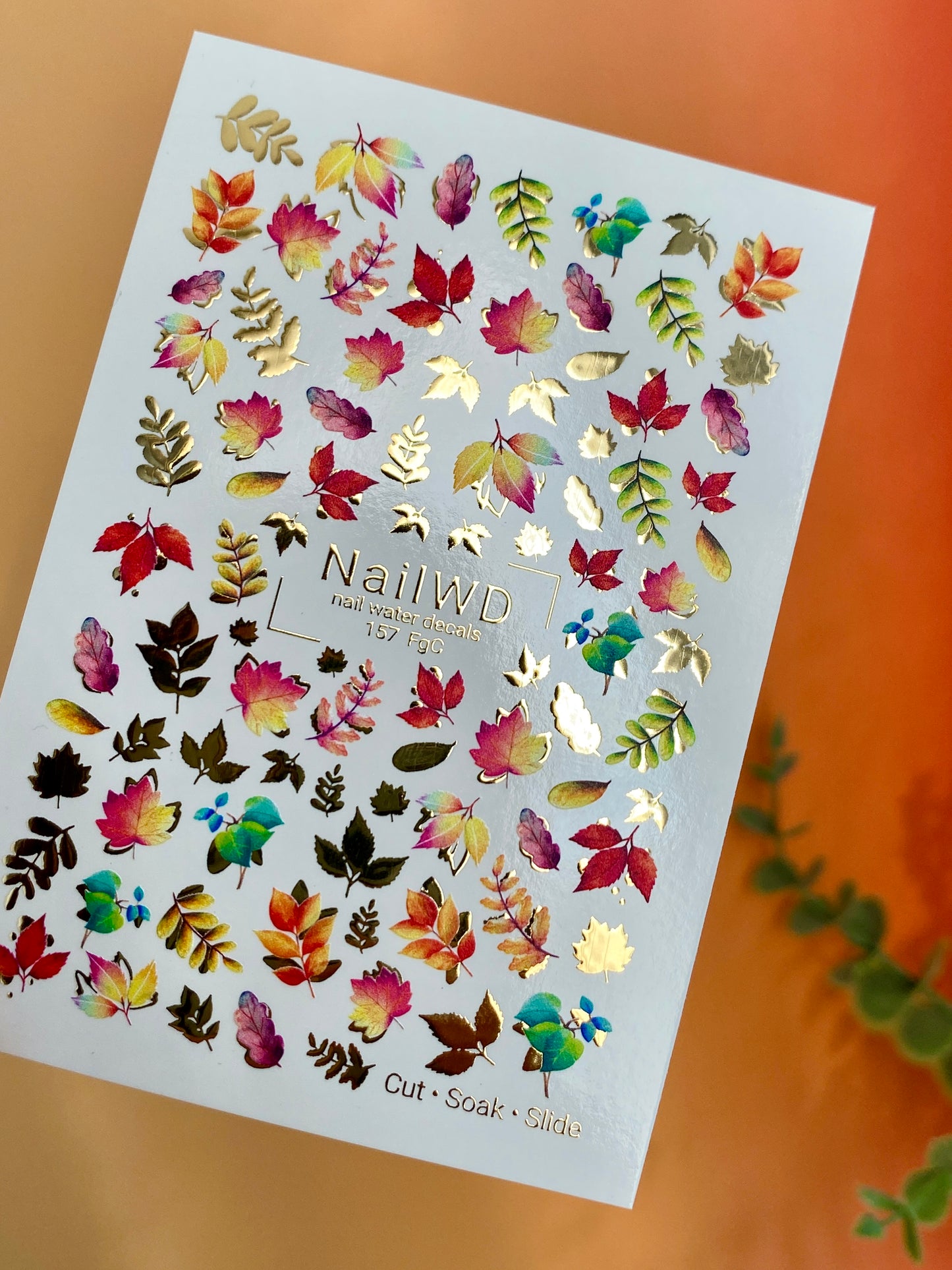 Decalcomanii de apă pentru unghii 157 Nail WD | Decalcomanii pentru unghii cu alunecare pe apă Frunze de toamnă colorate | Decalcomanii de apă pentru unghii Mix de frunze de toamnă