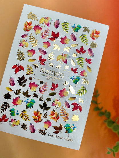 Decalcomanii de apă pentru unghii 157 Nail WD | Decalcomanii pentru unghii cu alunecare pe apă Frunze de toamnă colorate | Decalcomanii de apă pentru unghii Mix de frunze de toamnă