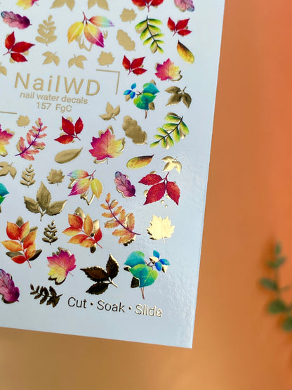 Decalcomanii de apă pentru unghii 157 Nail WD | Decalcomanii pentru unghii cu alunecare pe apă Frunze de toamnă colorate | Decalcomanii de apă pentru unghii Mix de frunze de toamnă