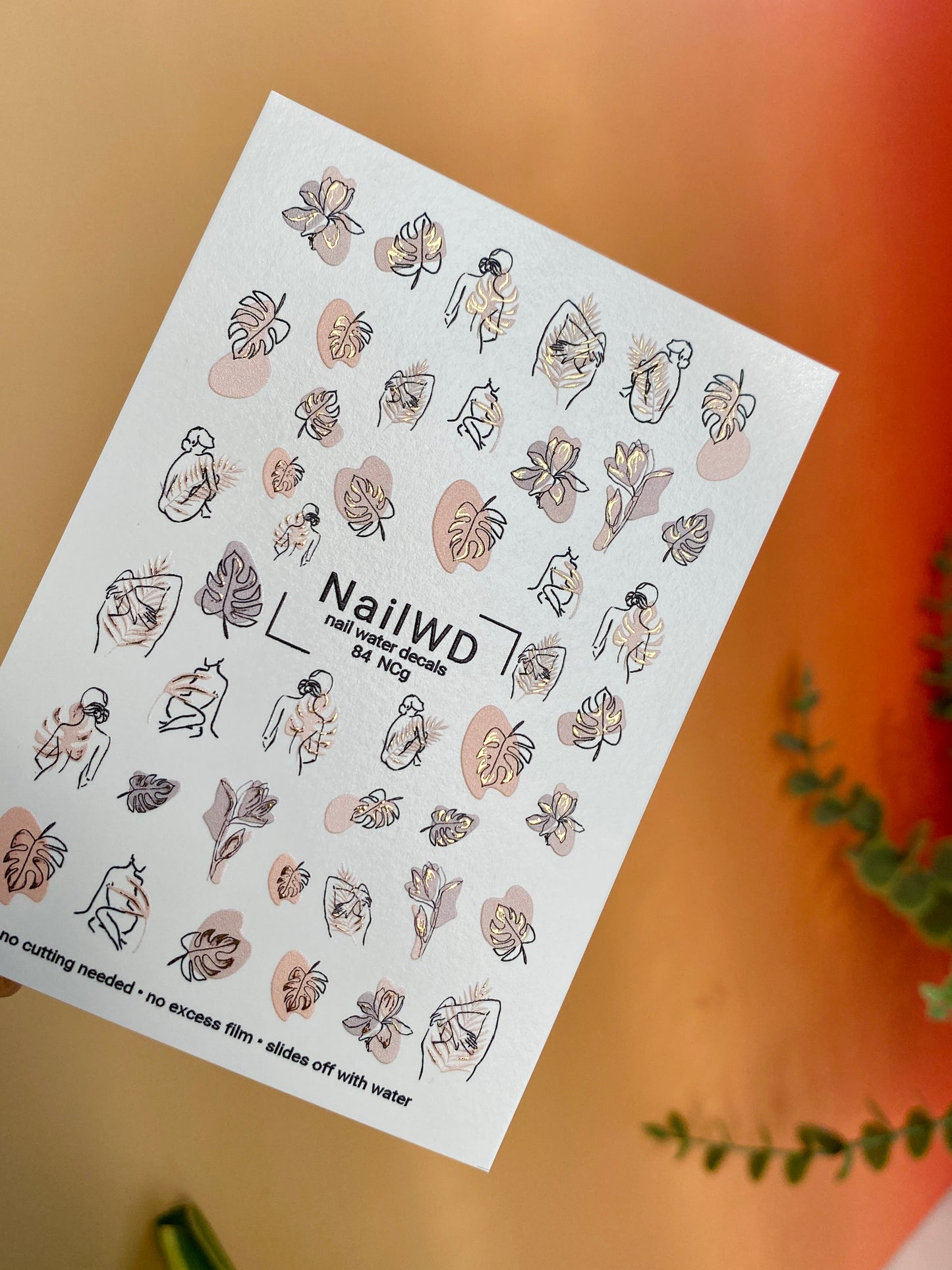 Nail Water Decal 84 NailWD | Water Slide Nail Decals Abstract Women & Botanical Motifs | Minimalist Art Design