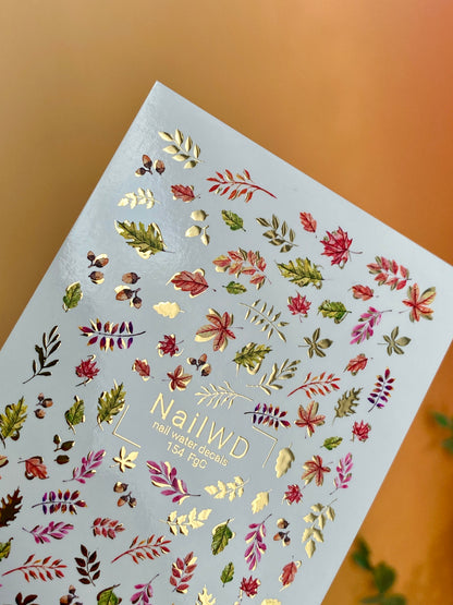 Decalcomanii de apă pentru unghii 154 Nail WD | Decalcomanii pentru unghii cu alunecare pe apă Mix de frunze de toamnă | Decalcomanii de apă pentru unghii de toamnă