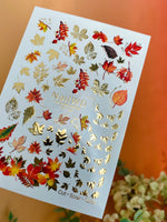 Nail Water Decal 155 Nail WD | Water Slide Nail Decals Autumn Leaves Gold & Red | Nail Water Decals Fall Leaf Design