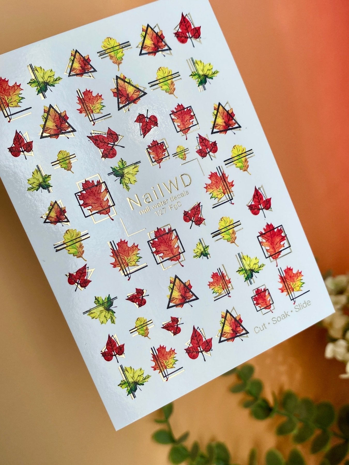 Nail Water Decal 127 NailWD | Nail Water Decals Autumn Leaves | Geometric Fall Design