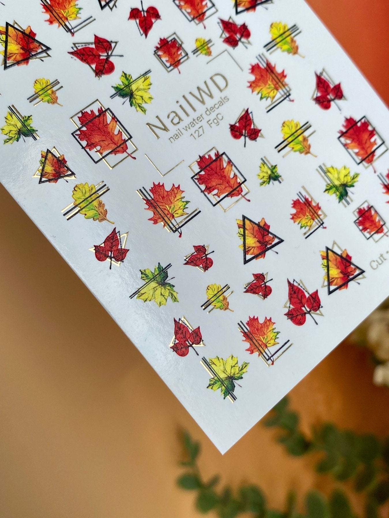 Nail Water Decal 127 NailWD | Nail Water Decals Autumn Leaves | Geometric Fall Design