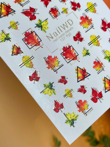 Adesivo per Unghie 127 NailWD | Adesivi per Unghie Foglie d'Autunno | Design Geometrico Autunnale