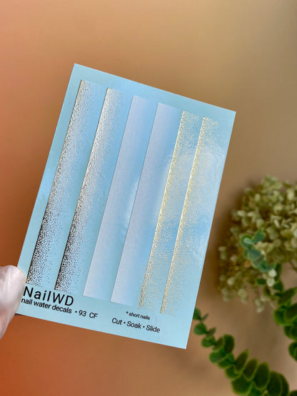 Nail Water Decal 93 NailWD | Water Slide Nail Decals White to Gold Gradient | Shimmer Ombre French