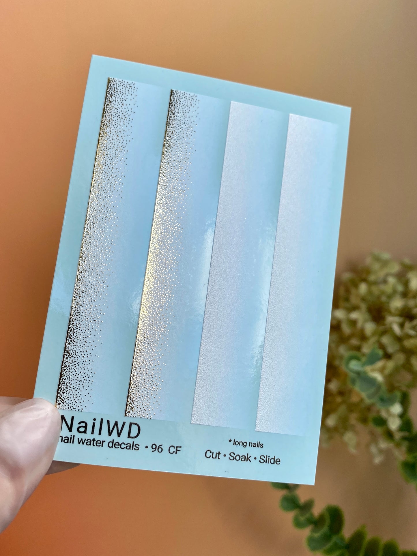Nail Water Decal 96 NailWD | Water Slide Nail Decals Blue to White Gradient with Gold | Fresh Ombre French