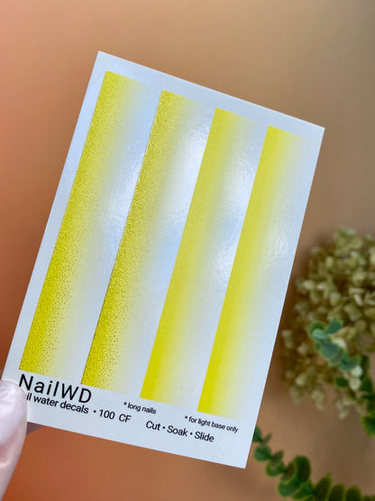 Nail Water Decal 100 NailWD | Water Slide Nail Decals Yellow White Ombre Gradient | Long Nail French Fade Design