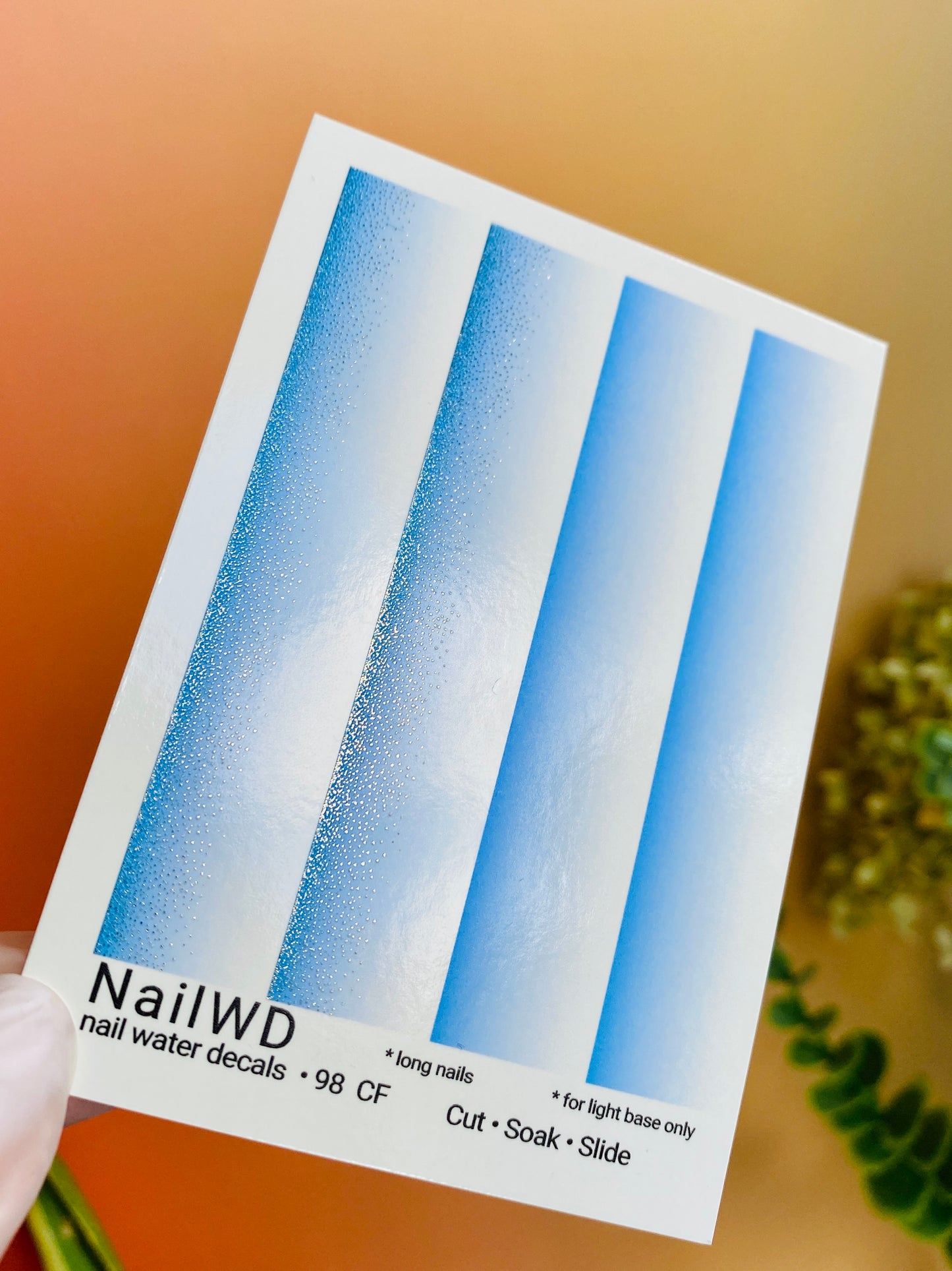 Nail Water Decal 98 NailWD | Water Slide Nail Decals Blue White Ombre Gradient | Long Nail French Fade