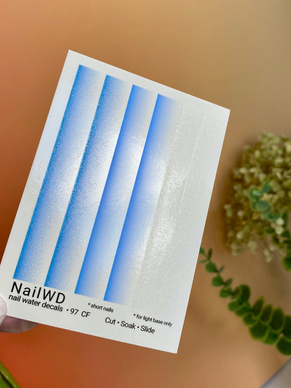 Nail Water Decal 97 NailWD | Water Slide Nail Decals Ombre Blue White Gradient | Elegant French Fade