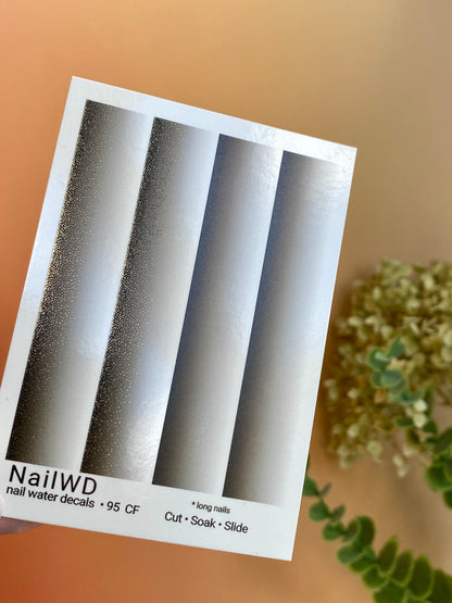 Nail Water Decal 95 NailWD | Water Slide Nail Decals White to Black Gradient with Gold | Luxury Ombre French