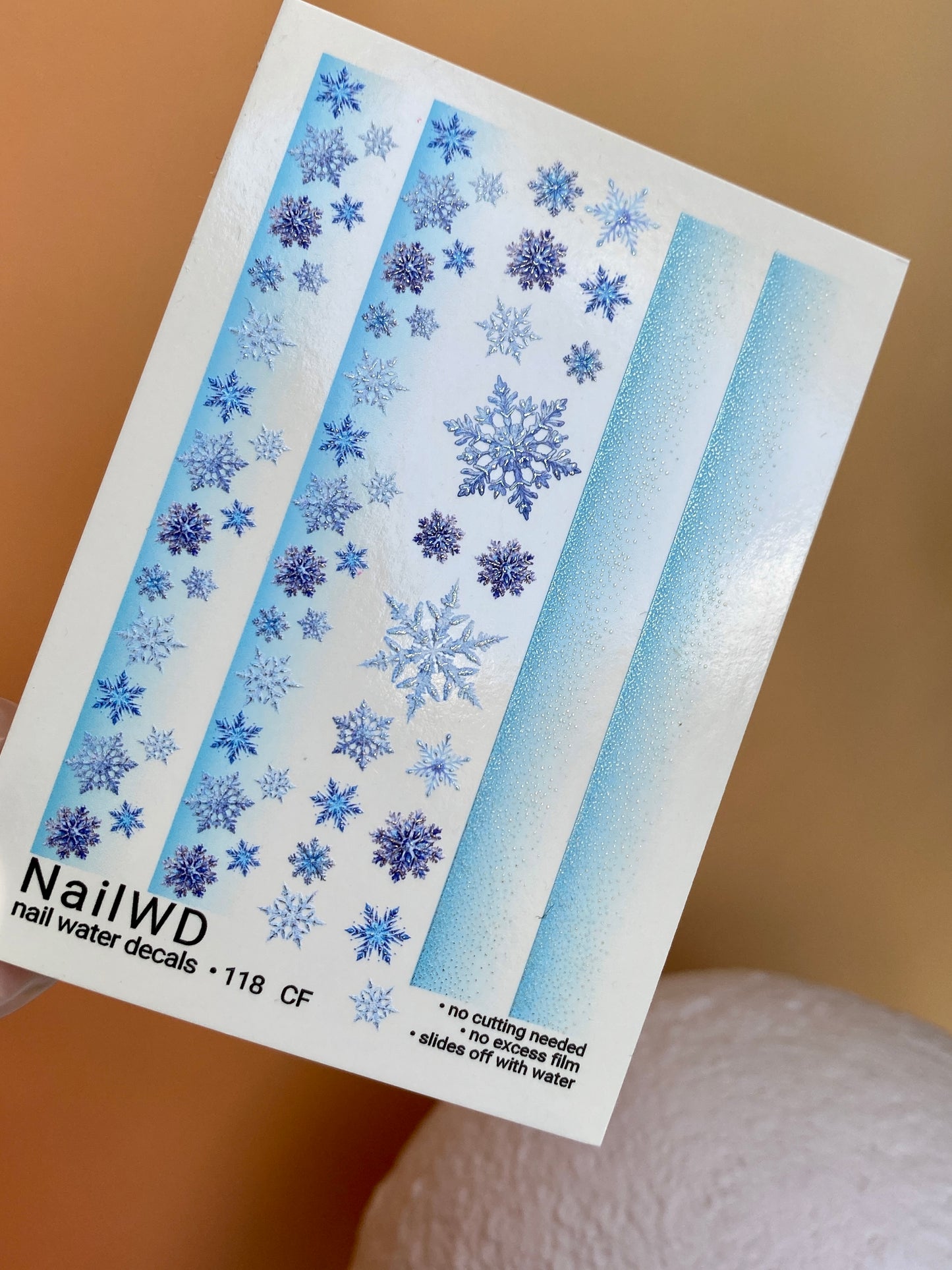 Nail Water Decal 118 NailWD | Water Slide Nail Decals Blue Ombre with Snowflakes | Winter Nail Art