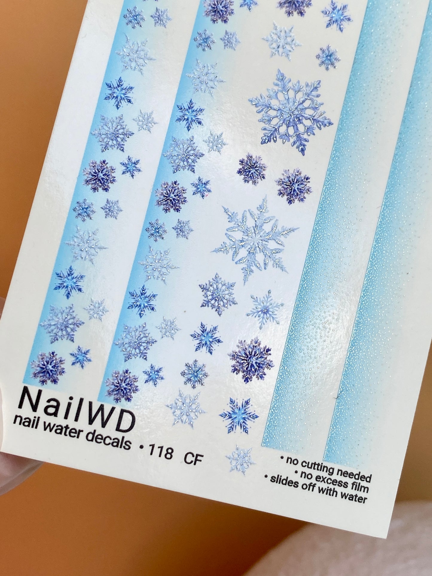 Nail Water Decal 118 NailWD | Water Slide Nail Decals Blue Ombre with Snowflakes | Winter Nail Art