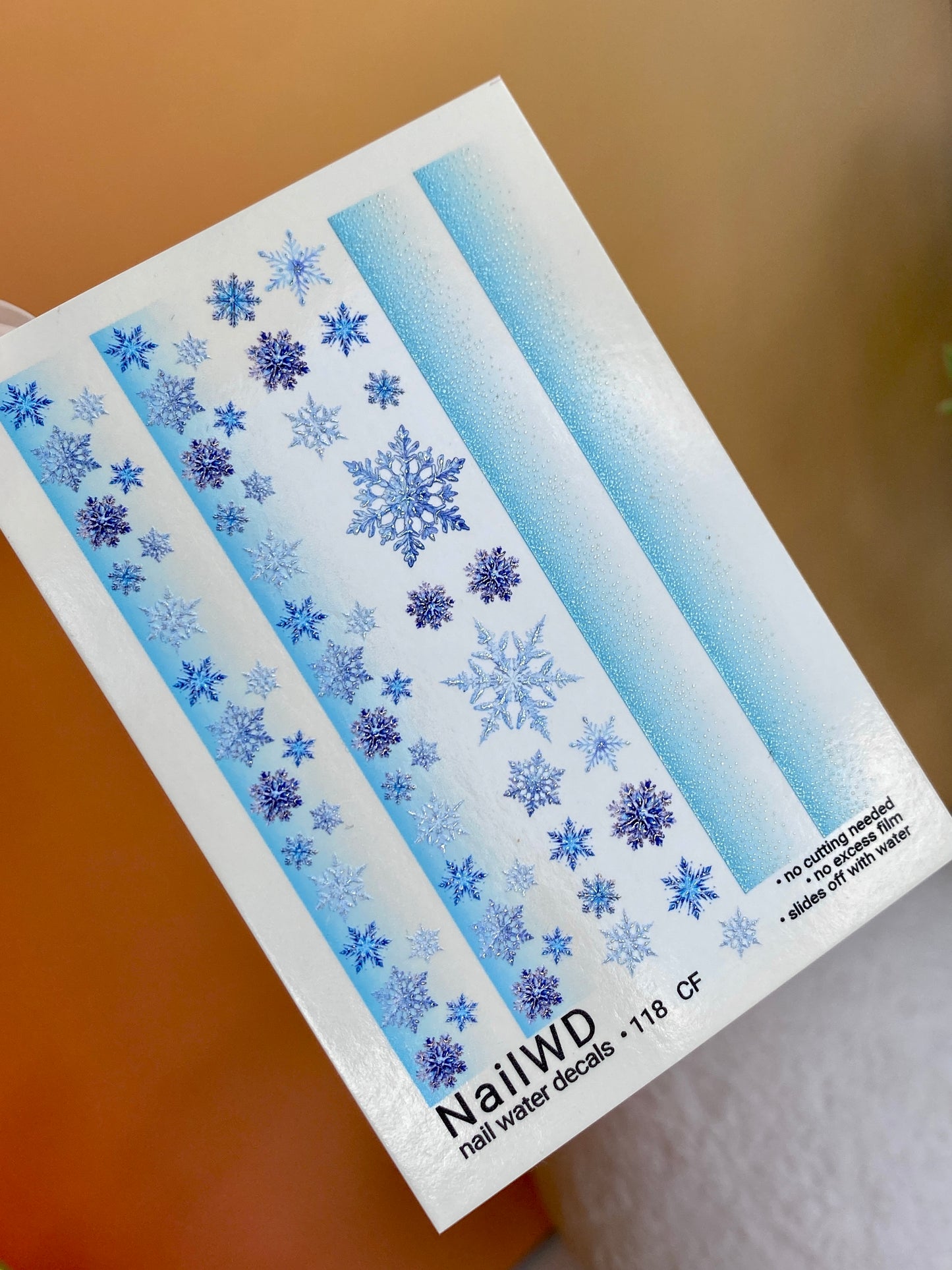 Nail Water Decal 118 NailWD | Water Slide Nail Decals Blue Ombre with Snowflakes | Winter Nail Art
