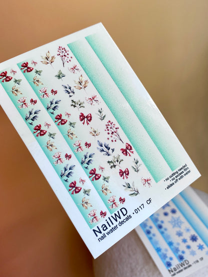 Nail Water Decal 117 NailWD | Water Slide Nail Decals Green Ombre with Christmas Berries | Festive Nail Art