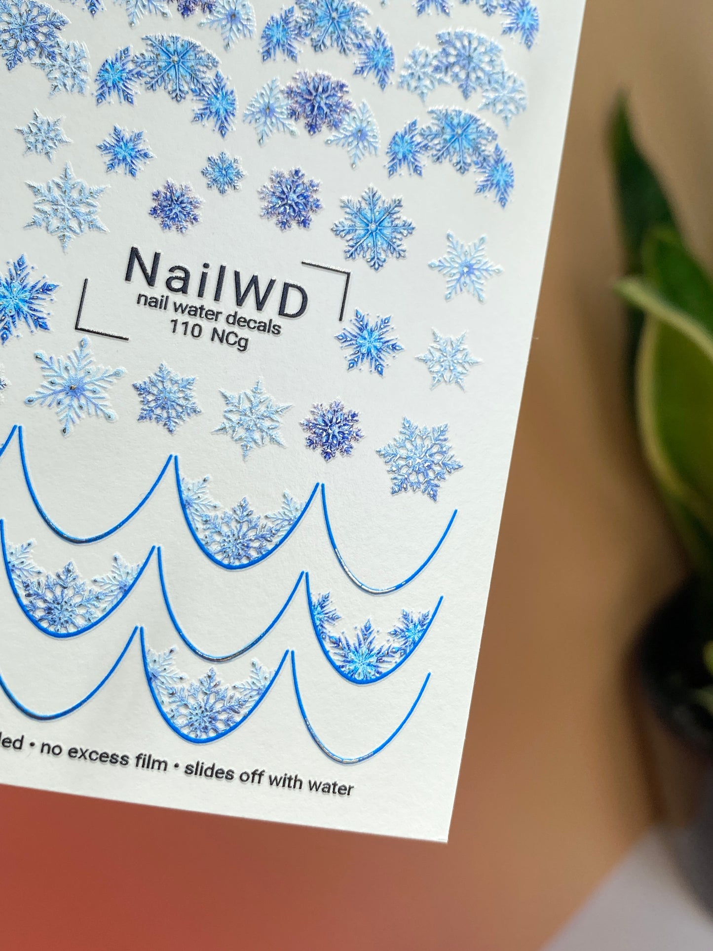 Nail Water Decal 110 NailWD | Water Slide Nail Decals Snowflakes | Winter Nail Art with Frosty Blue Accents