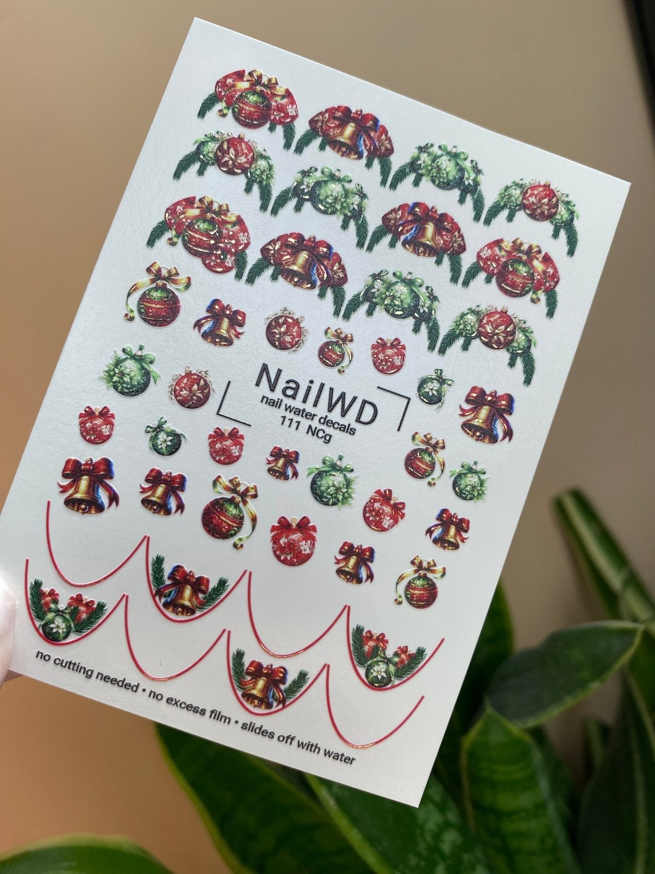 Nail Water Decal 111 NailWD | Water Slide Nail Decals Christmas Bells and Ornaments | Festive Holiday Nail Art