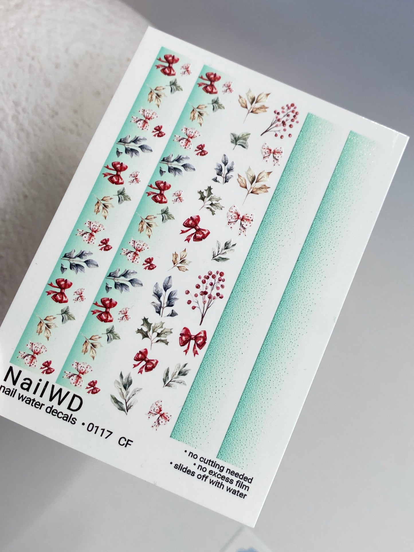 Nail Water Decal 117 NailWD | Water Slide Nail Decals Green Ombre with Christmas Berries | Festive Nail Art