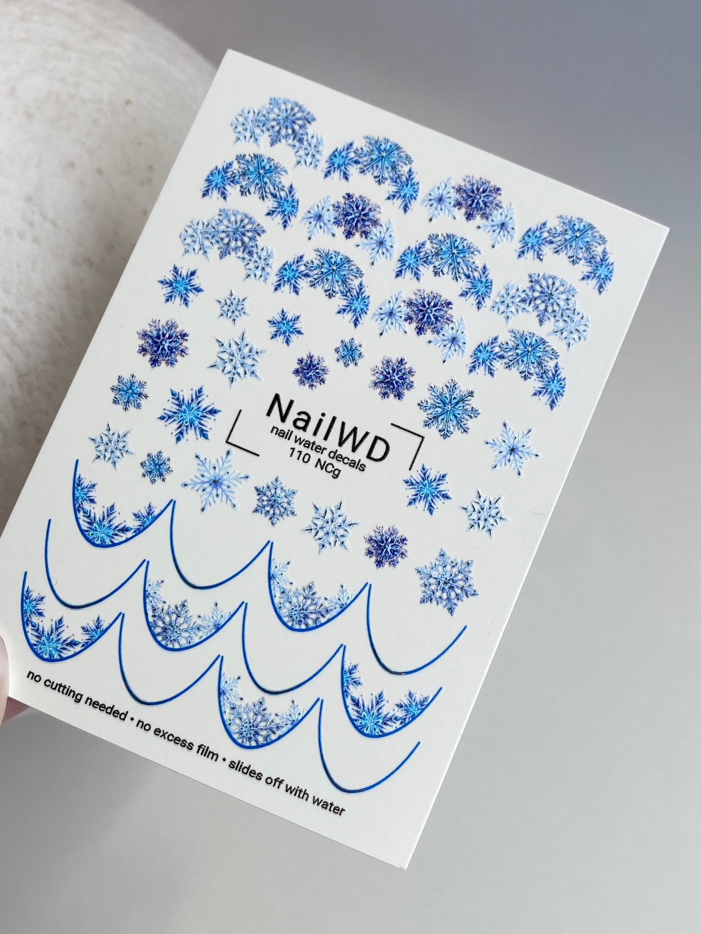Nail Water Decal 110 NailWD | Water Slide Nail Decals Snowflakes | Winter Nail Art with Frosty Blue Accents