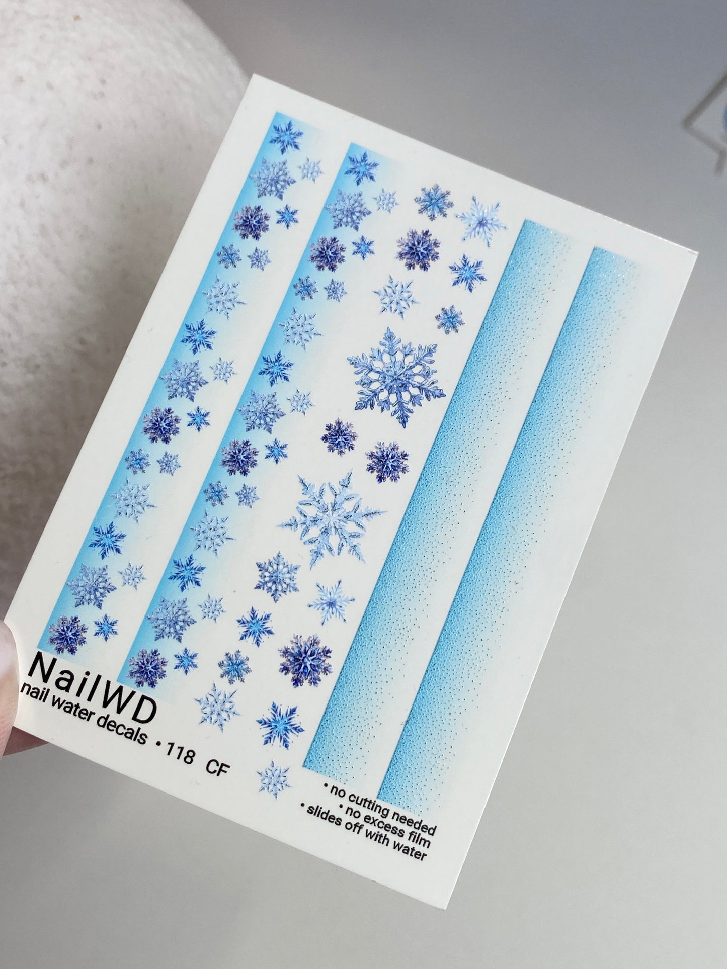 Nail Water Decal 118 NailWD | Water Slide Nail Decals Blue Ombre with Snowflakes | Winter Nail Art