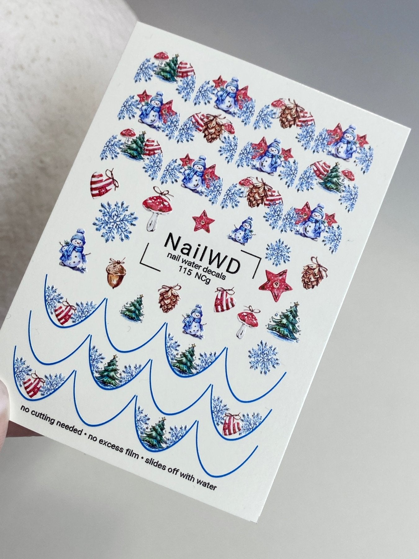 Nail Water Decal 115 NailWD | Water Slide Nail Decals Snowman and Christmas Tree | Winter Holiday Nail Art