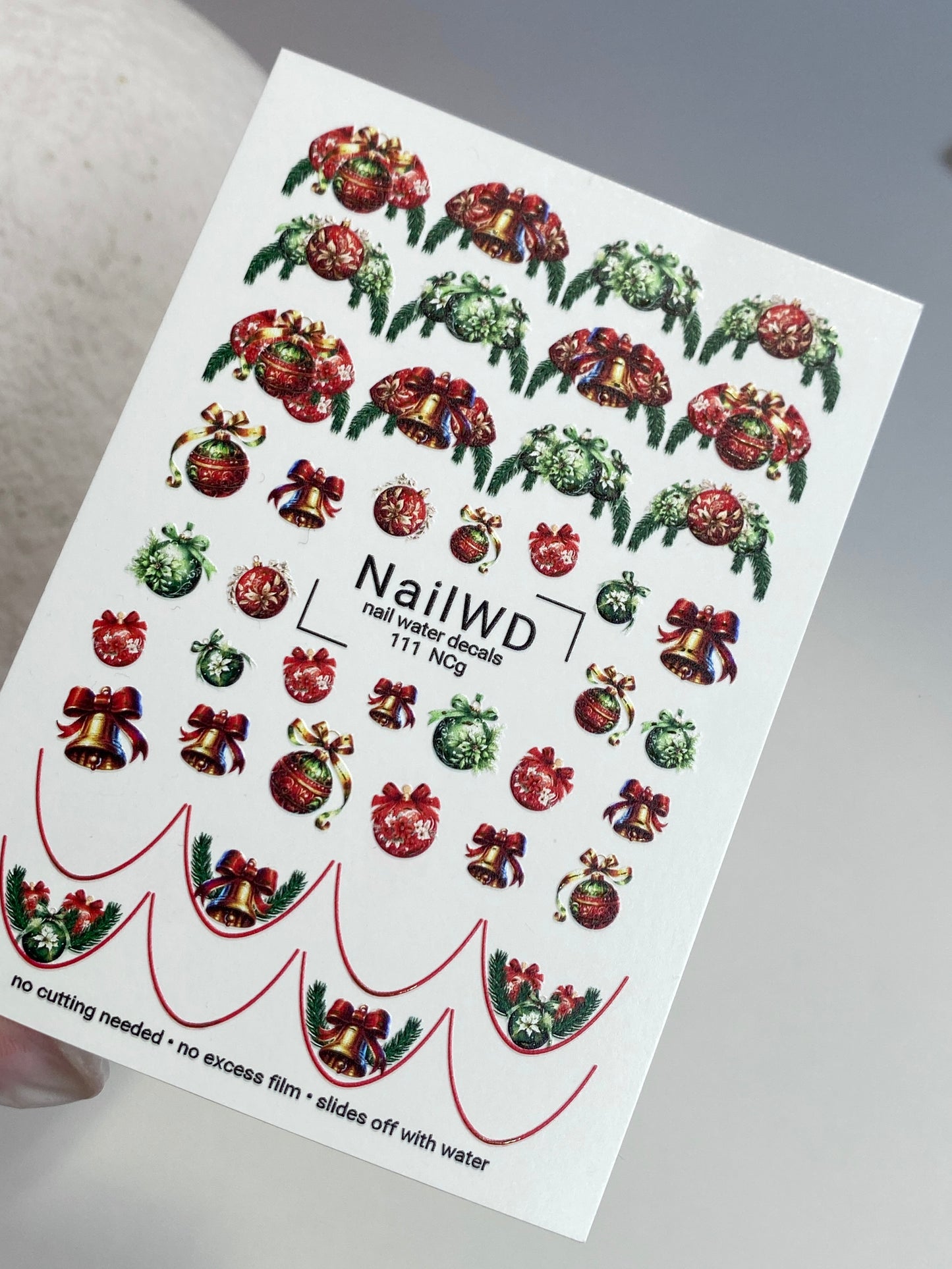Nagel Wasserabziehbild 111 NailWD | Wasserfolien Nagelabziehbilder Weihnachtsglocken und Ornamente | Festliche Feiertags Nagelkunst