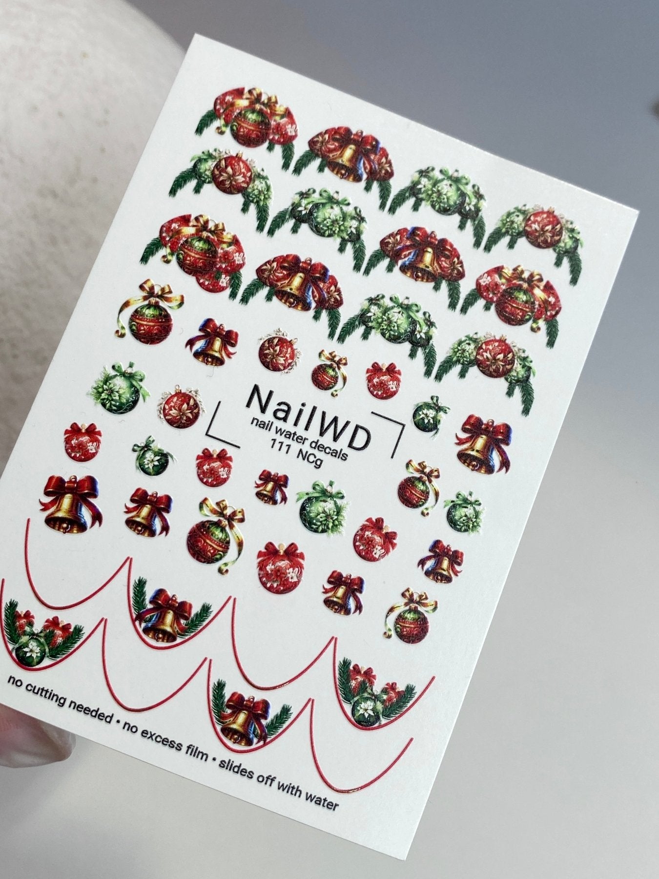 Nail Water Decal 111 NailWD | Water Slide Nail Decals Christmas Bells and Ornaments | Festive Holiday Nail Art