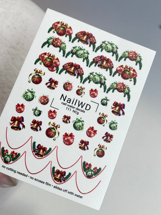 Nail Water Decal 111 NailWD | Water Slide Nail Decals Christmas Bells and Ornaments | Festive Holiday Nail Art